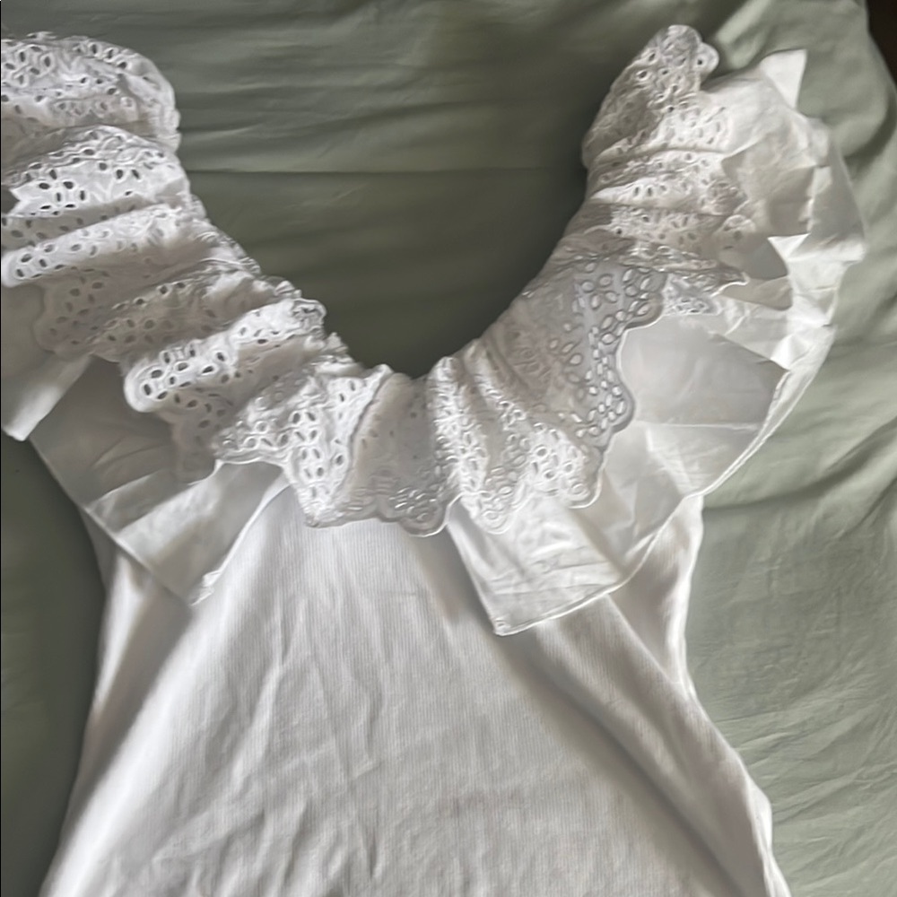 Zara White Eyelet Ruffle Blouse
